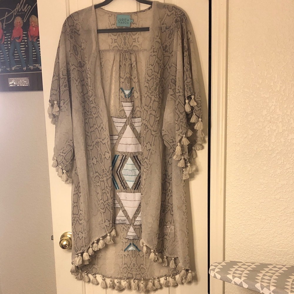 Judith March Santa Fe style embroidery with tassels sheer duster/poolside robe - Picture 7 of 11
